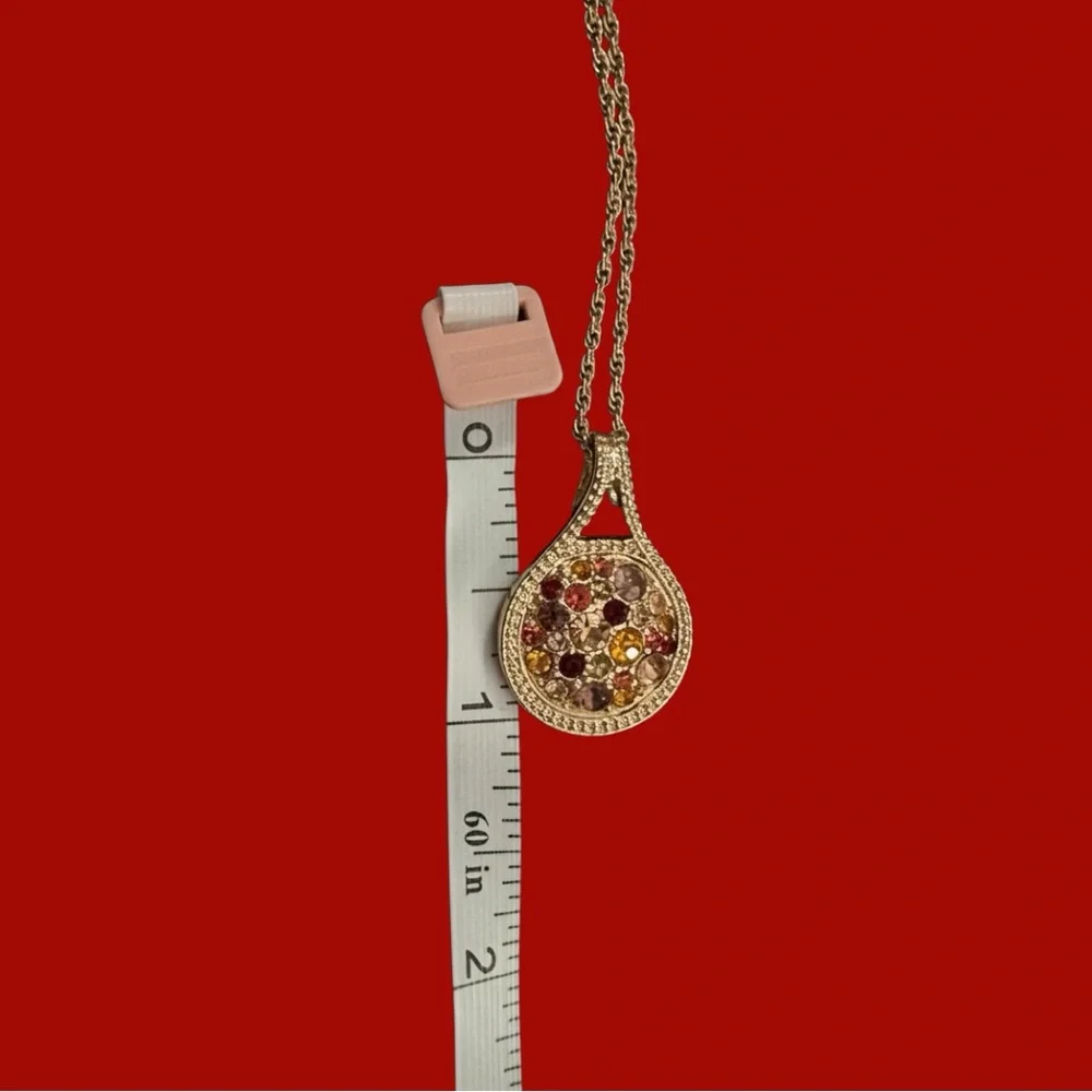 Multicolor Gold-Tone Chain Necklace with colourful rhinestones crystals pendant. - Picture 5 of 10